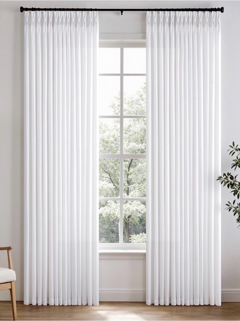 New Pure White Pinch Pleated Linen Curtains 90 Inches Long 2 Panels